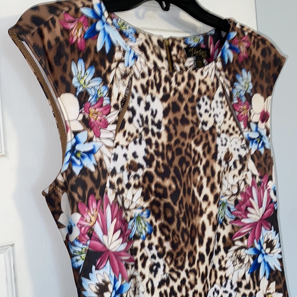 Thalia Sodi Brown Leopard Floral Print Scuba Midi Sheath Dress - Picture 5 of 14